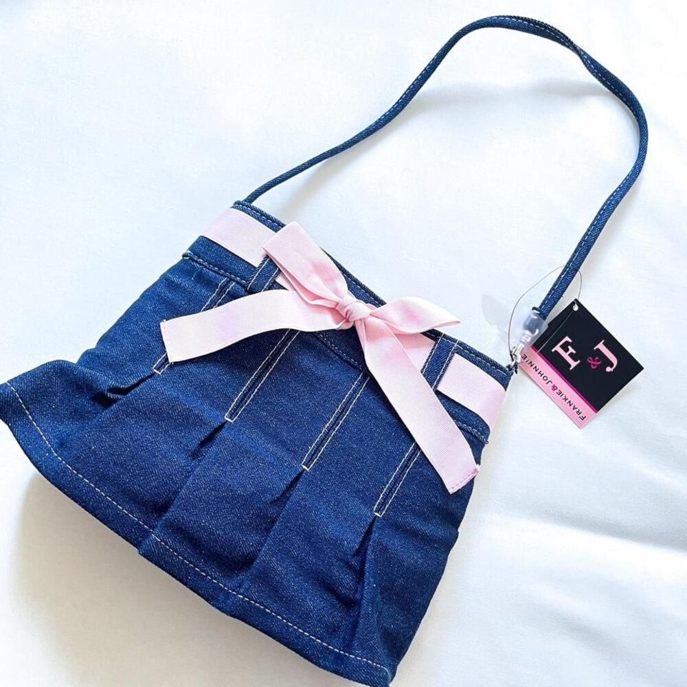 NWT Frankie & johnnie y2k mini jean pleated skirt bow‎ purse